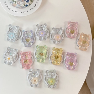 Supports de téléphone ours en résine scintillante avec détails de fleurs
