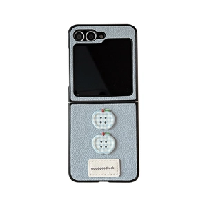Light blue leather folding phone case with plaid apple charms for Samsung Z Flip 6