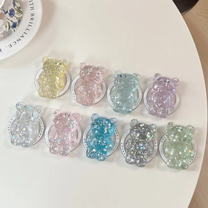 Set of nine glittery 3D bear phone sockets in vibrant colors with sparkling sequins