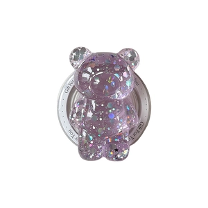Sparkling purple bear phone grip holder with holographic sequins and Gift For You design