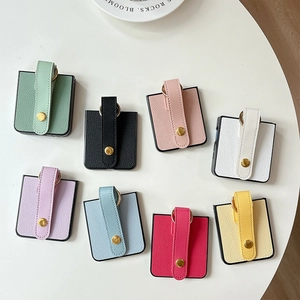 Litchi pattern leather folding phone case with ring strap in 8 vibrant colors