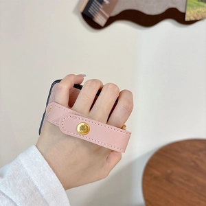 Pink lychee leather wristband phone case for Samsung Z Flip 6 with golden metal buckle