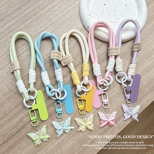 Handgefertigte dicke geflochtene Macaron-Lanyards mit Schmetterlings-Anhängern