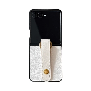 Litchi texture leather phone case for Samsung Z Flip 6 with integrated ring finger strap