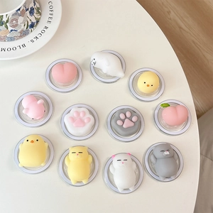 Cute Cartoon Squishy Magnetic Phone Stand Soft Silicone Stress Relief Desktop Holder Cat Paw Pig Peach Chick