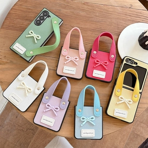 Colorful leather texture folding cases with bow hand straps for Samsung Z Flip series