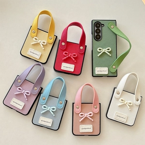 Litchi pattern leather phone case with bow and wrist strap for Samsung Z Flip 6