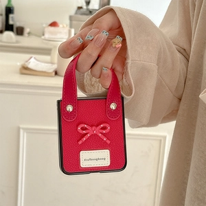 Magenta leather bow wristlet case for Samsung Galaxy Z Flip folding smartphone