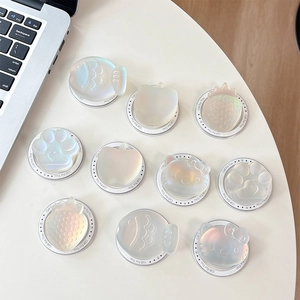 Iridescent aurora cell phone grip set featuring cute animal and fruit shapes for desks