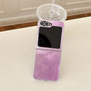 Close-up of purple glitter textured folding phone case for Samsung Z Flip series