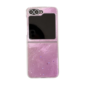 Slim purple marble glitter case for Samsung Z Flip series with silver stars decoration