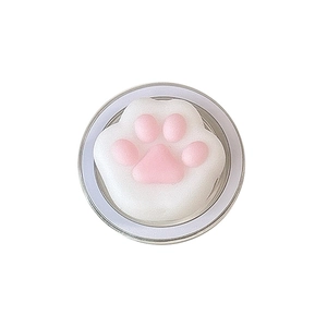 Cute pink and white 3D cat paw phone grip stand on a white minimalist background