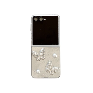Glitter phone case with pearl butterfly charms for Samsung Galaxy Z Flip series