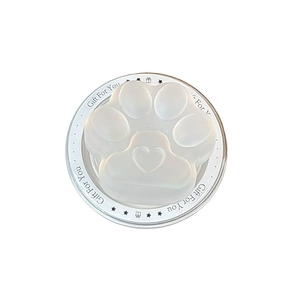 Cat paw phone grip with heart detail in matte iridescent finish on gift stand