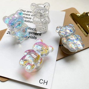 Laser silver bear phone grip stand set in four holographic colors for desk