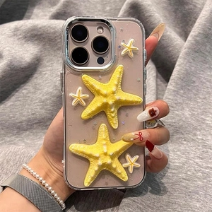 Sparkly ocean shell and 3D starfish design transparent phone case for iPhone series