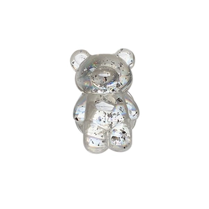 Laser silver bear pop socket phone stand with glitter resin finish for desk use