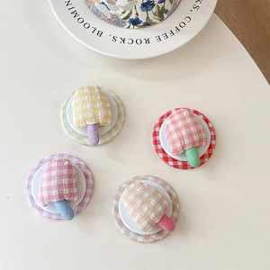 Plaid pattern magnetic mushroom cell phone grip stand in colorful checkered fabric