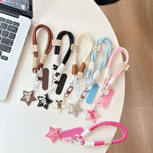 Phone Lanyard Strap Braided Nylon Rope Anti-Lost Wrist Keychain With Plastic Star Smile Face Charm For Women