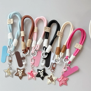 Star charm braided phone lanyards in six colors with metal spring clips and strap detail