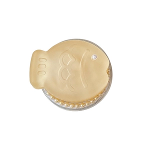 Champagne gold fish-shaped phone grip with elegant pearls and sparkling rhinestone eye