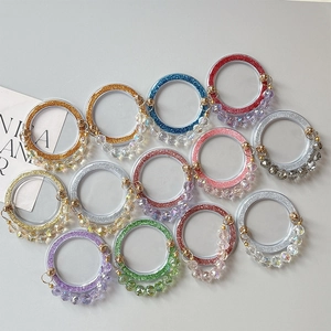 Glittery round magnetic phone grip base with sparkling crystal bead charm decorations