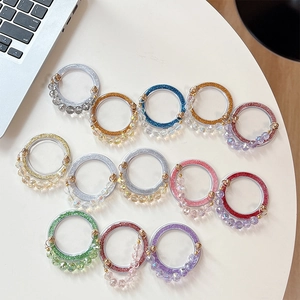 12-piece colorful glitter phone grip ring set with faceted beads and gold chains