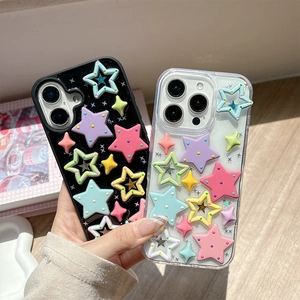 3D Colorful Star Phone Case TPU Shockproof Protective Cover Cute Dopamine Style Y2K Fashion For iPhone Series Models