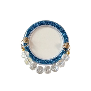 Blue glitter phone socket with luxury beaded wrist strap and gold metal accents