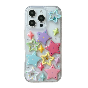 Colorful 3D star transparent phone case for iPhone with vibrant Y2K style sparkles
