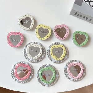 Magnetic heart-shaped phone grip with rhinestones, mirror finish and Wish engraving