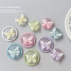 Magnetic glitter butterfly phone grip socket with ribbon bow in assorted pastel colors