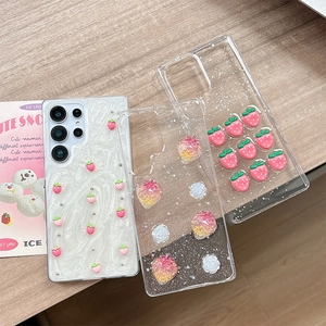 3D Strawberry Flower Decor Phone Case Cute Glitter Resin Protective Cover For High End Smartphones Kawaii Sweet Girly