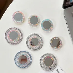Chic colorful electroplated mirror phone grip with glitter and rhinestone accents