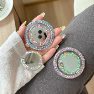 Colorful mirrored phone pop grip stand with rhinestones and magnetic retractable design