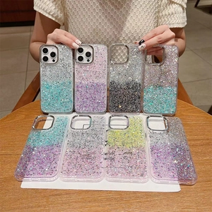 Glitter Sequin Phone Case Gradient TPU Protective Cover With Electroplated Frame For iPhone Anti-Fall Trendy Fresh Style