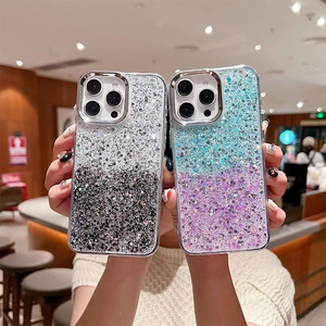 Sparkly gradient glitter phone case for iPhone 16 Pro Max with metallic lens protection