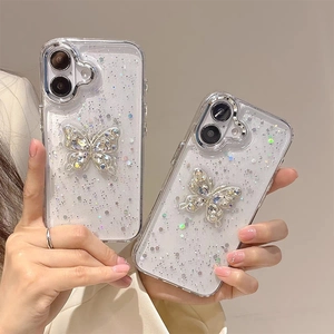 Rhinestone Butterfly Glitter Phone Case Clear TPU Electroplated Frame Shiny Starry Epoxy Luxury Cover For Women