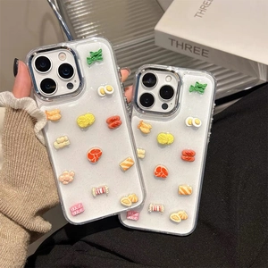 Shockproof TPU Phone Case With 3D Food Models Sushi Ramen Fried Egg Glitter Protective Cover For IPhone