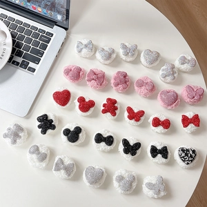 Plush bear phone socket holder with rhinestones and butterfly bow heart decorations