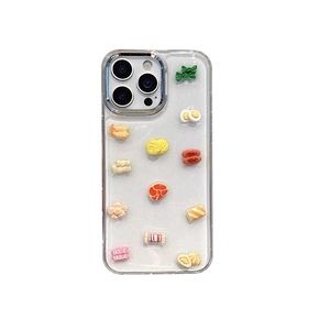 3D instant noodles and fried egg glitter case for iPhone with miniature food charms