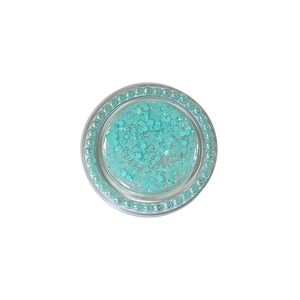 Round glitter phone socket holder with mint green sequins and pearl border decoration