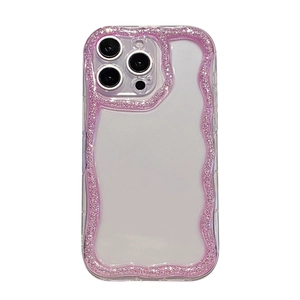 Pink glitter transparent wave case for iPhone with shockproof silicone bumper protection