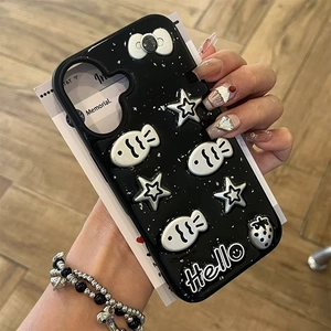 Custodia nera per iPhone con rilievo 3D stella pesce fragola e decorazione fiocco