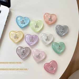 Glitter heart phone socket grip with cherry charm in 11 vibrant assorted colors