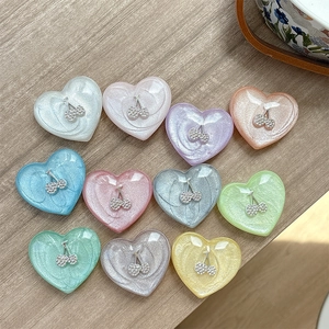 Glitter heart phone socket with silver cherry charm in eleven diverse vibrant colors