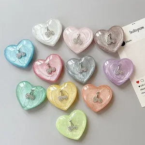 Glitter heart phone socket set with silver rhinestone cherry design in eleven colors