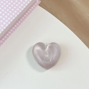 Pearlescent lilac heart-shaped collapsible phone grip and stand for women