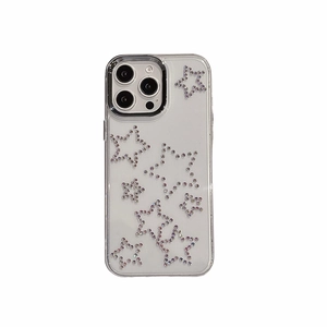 Coque iPhone transparente avec étoiles en strass étincelantes pour 16 Pro Max luxe