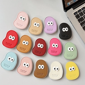 Cute large eyes leather phone grip socket in various colors with litchi grain texture